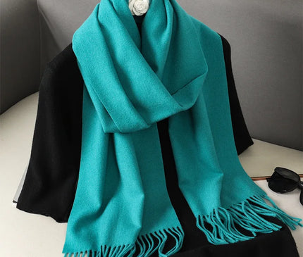 Écharpe Douce Turquoise à Franges