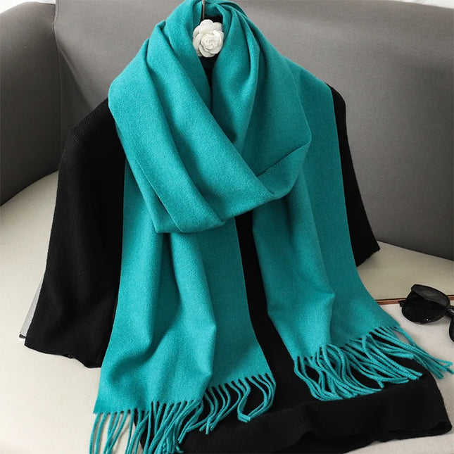 Écharpe Douce Turquoise à Franges