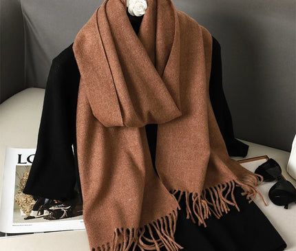 Écharpe Classique Marron à Franges
